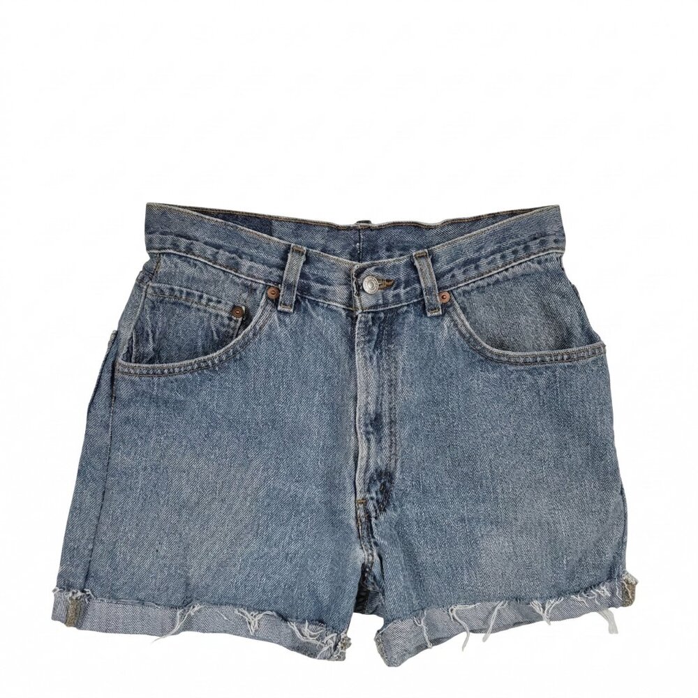 Vintage Levi's 501 High Waisted Cutoff Denim Shorts Light Wash Blank Red Tab 28
